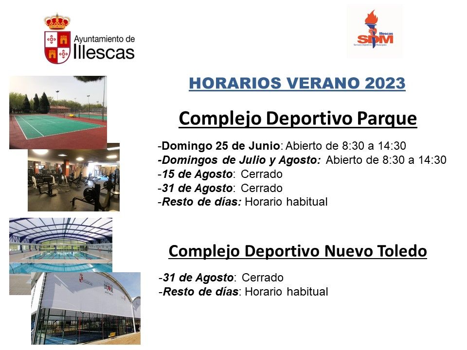 Instalaciones Deportivas Illescas Horarios verano 2023