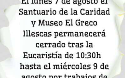 Lunes 7 de Agosto cierre Santuario Caridad por mantenimiento