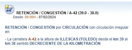 Estado actual (10:30 hrs.) corte A42 Illescas