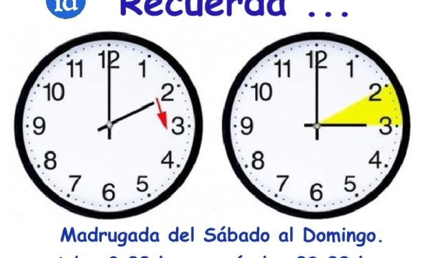 Este Fin de Semana, hay cambio de hora. No lo olvides !!