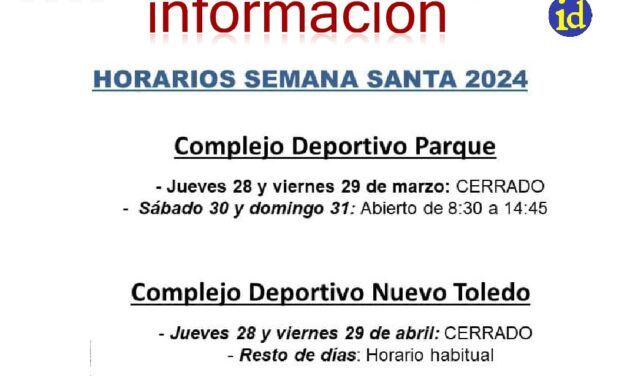 Horarios Instalaciones Deportivas Illescas Semana Santa 2024