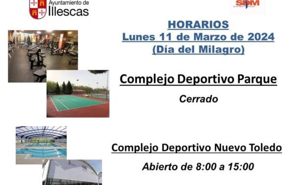 Horarios instalaciones deportivas fiestas Milagro Illescas 2024