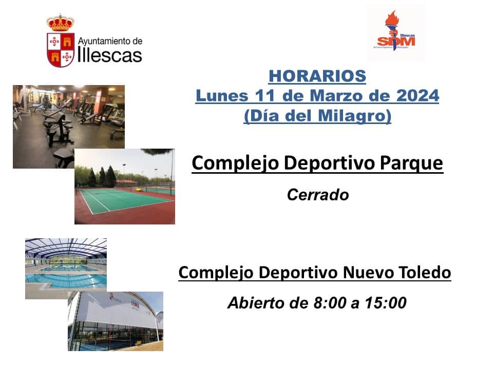 Horarios instalaciones deportivas fiestas Milagro Illescas 2024