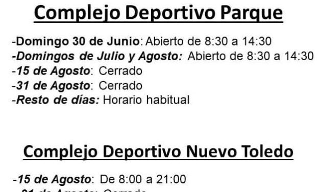 Horarios instalaciones deportivas Illescas Verano 2.024