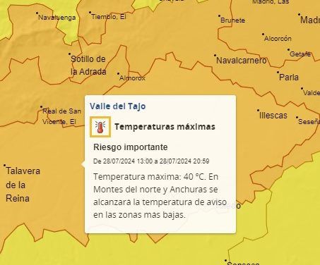 Hoy de nuevo 40º en la zona de Illescas y el martes se alcanzarían los 41º