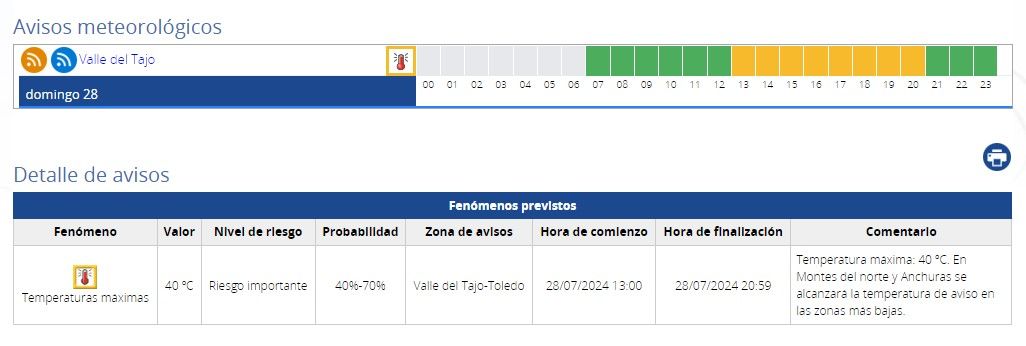 Avisos meteorológicos días 28, 29 y 30 de Julio