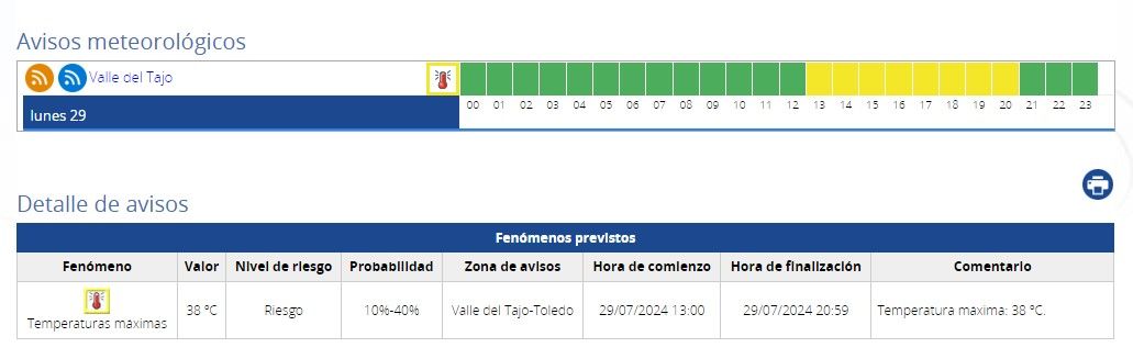 Avisos meteorológicos días 28, 29 y 30 de Julio