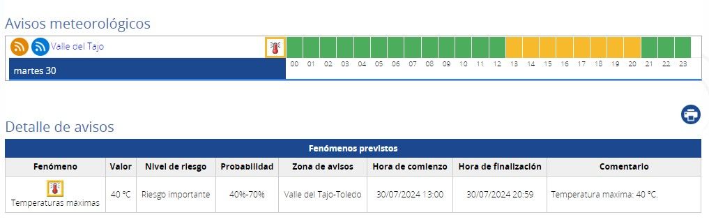 Avisos meteorológicos días 28, 29 y 30 de Julio