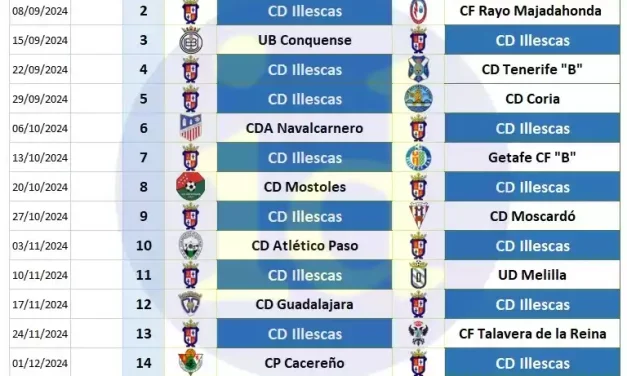 Calendario CD Illescas 2ª RFEF, Grupo V, Primera Vuelta