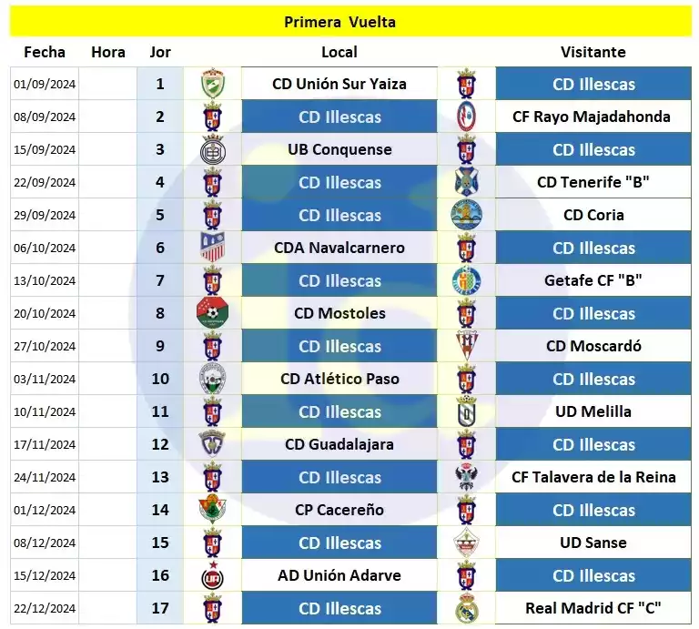 Calendario CD Illescas 2ª RFEF Grupo 5