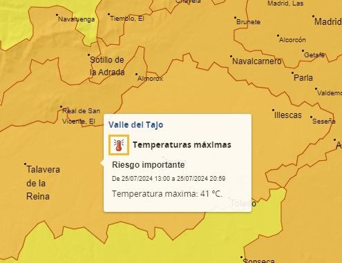 Avisos meteorológicos Valle del Tajo