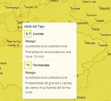 Previsiones Jueves 29. Aviso amarillo