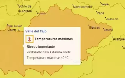 Hoy y mañana aviso naranja y 40 grados en la zona de Illescas. Miércoles aviso amarillo