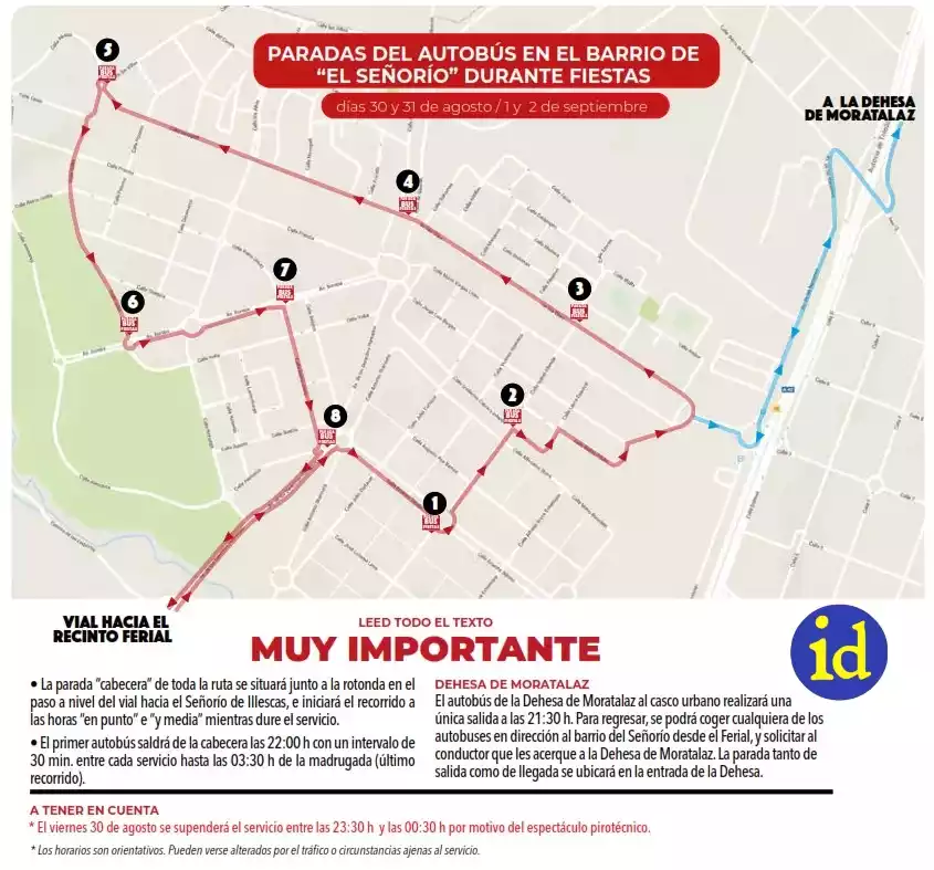 Fiestas Illescas 2024. Ruta y paradas bus Señorío y Dehesa