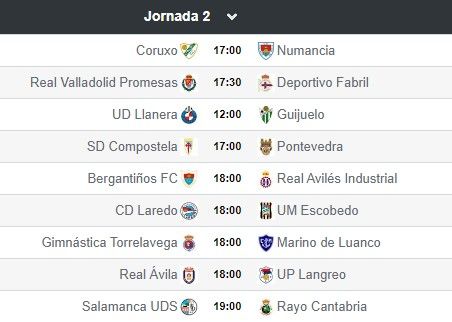 Enfrentamientos Jornada 2 2ª RFEF Grupo V