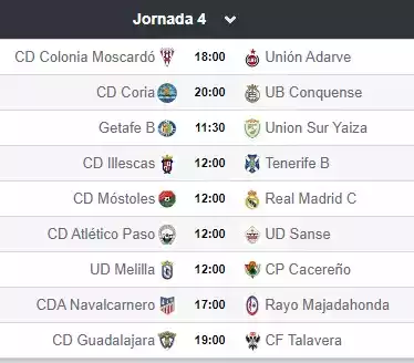 Enfrentamientos Jornada 4 2ª rfef grupo 5