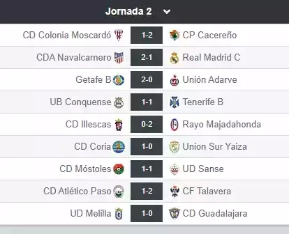 Resultados 2ª RFEF Grupo V Jornada 2