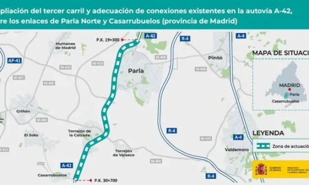 Se adjudica la redacción del proyecto para el tercer carril en la A-42 entre Parla y Casarrubuelos