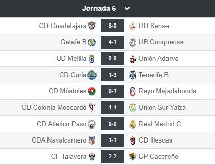 Resultados 6 Jornada Grupo 5 2ª rfef