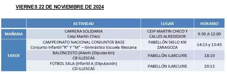 Programación deportiva Illescas días 22, 23 y 24