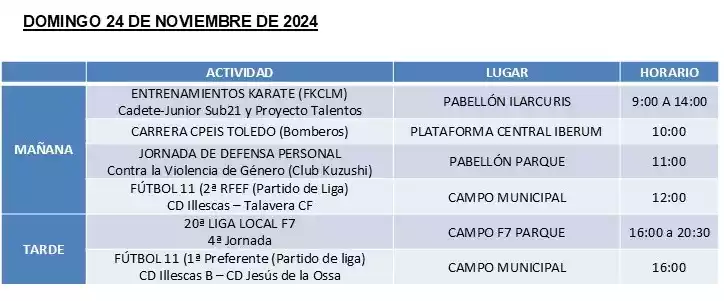 Programación deportiva Illescas días 22, 23 y 24