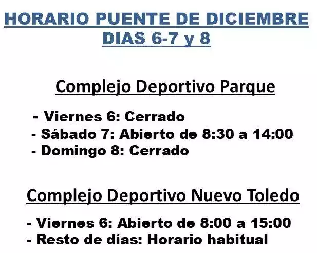 Horarios instalaciones deportivas Illescas puente Diciembre