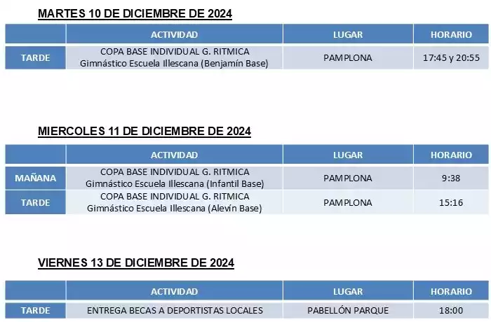 Actividades deportivas del 10 al 16 de Diciembre en Illescas