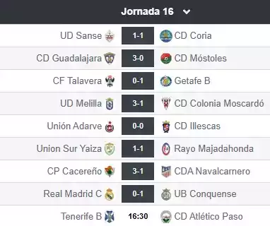 Resultados Jornada 16 2ª RFEF -G5