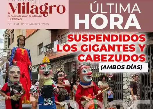 Suspendidos desfiles de Gigantes y Cabezudos. Fiestas Milagro Illescas 2025
