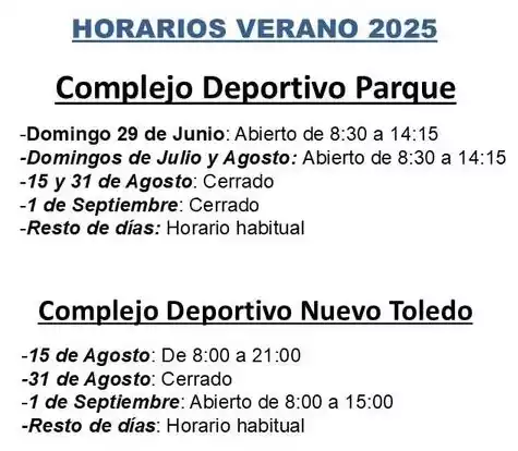 Horarios instalaciones deportivas Verano 2025