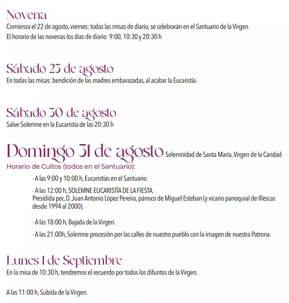 Fiestas Patronales Illescas 2025. Actos Religiosos