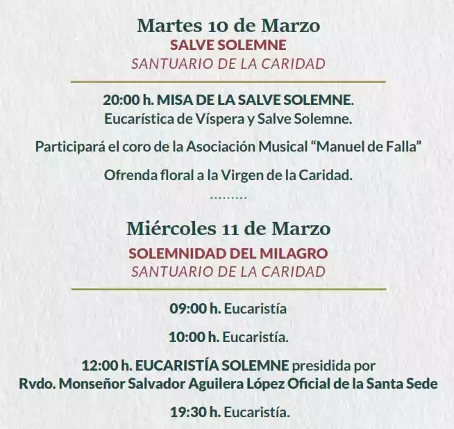 Fiestas Milagro Illescas 2026. actos religiosos días 10 y 11 de Marzo