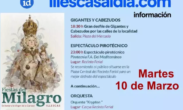 Martes 10 de Marzo. Programación Fiestas Milagro Illescas 2026