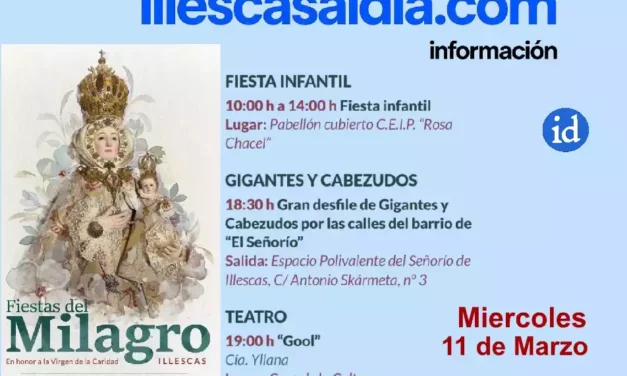 Esta es el programa de actos para el miércoles 11. Fiestas del Milagro Illescas 2.026
