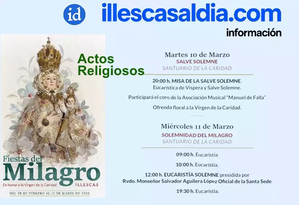 Fiestas Milagro Illescas 2026. actos religiosos días 10 y 11 de Marzo