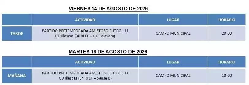 Programación deportivas Illescas  Agosto